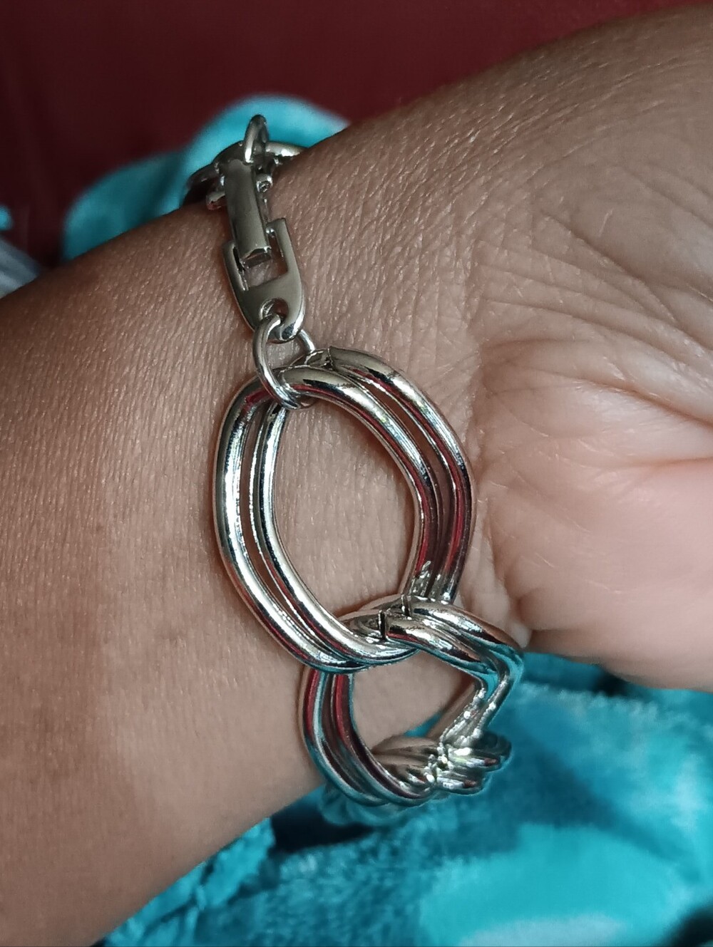 Vintage Napier chunky silvertone double oval link bracelet Y2K